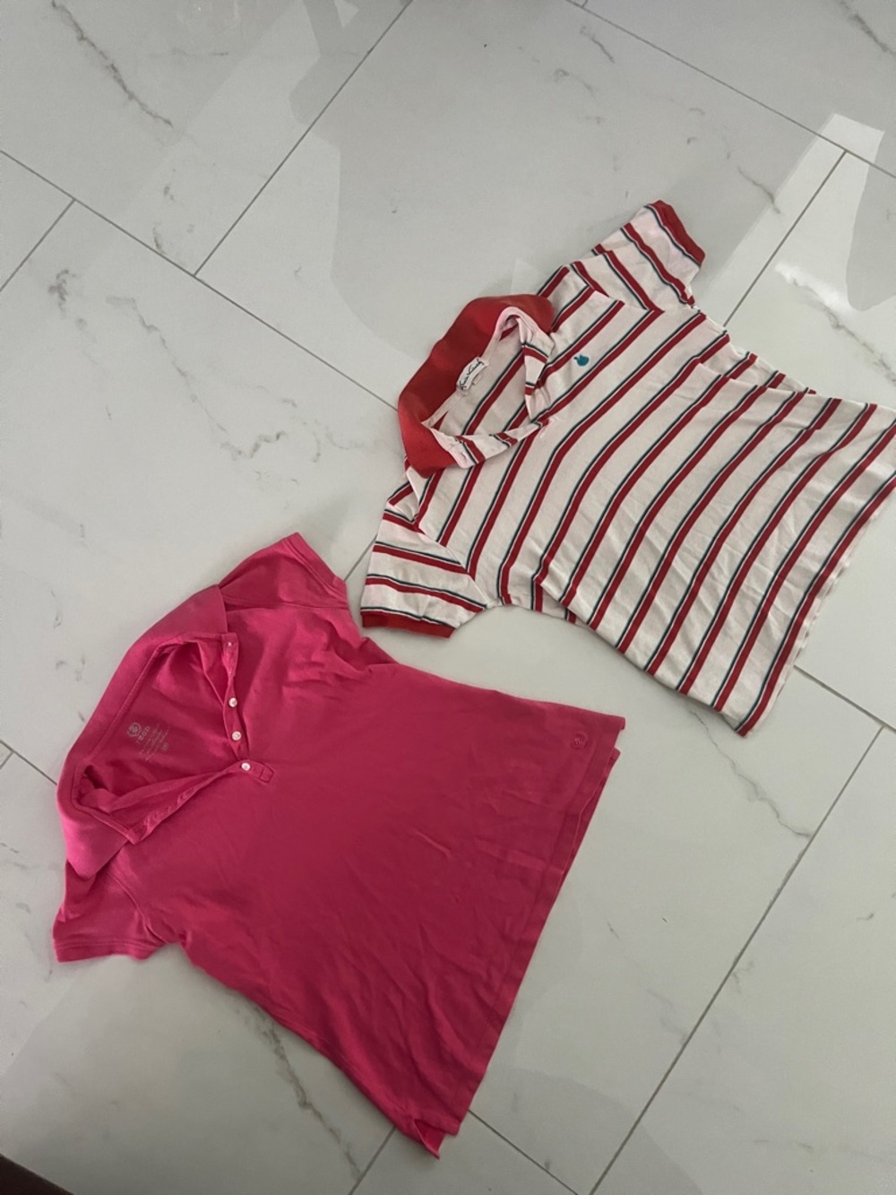 Izod Kids Polo Set - Hot Pink Solid & Red-Striped White Polo